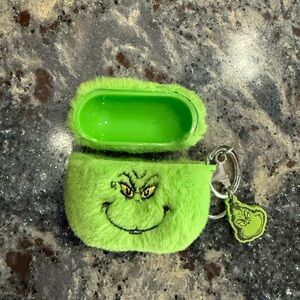 Green Furry Grinch Apple AirPods 4 Case with Keychain